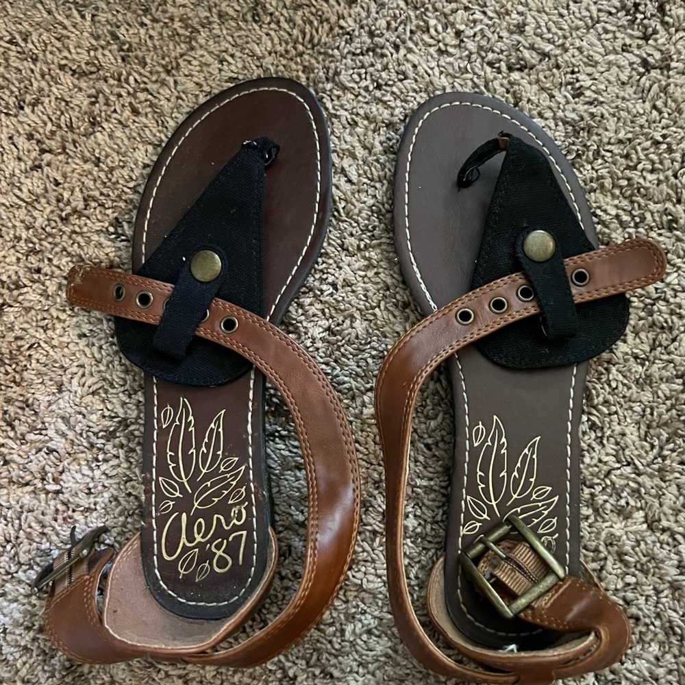Brown and Black Sandals with Buckle